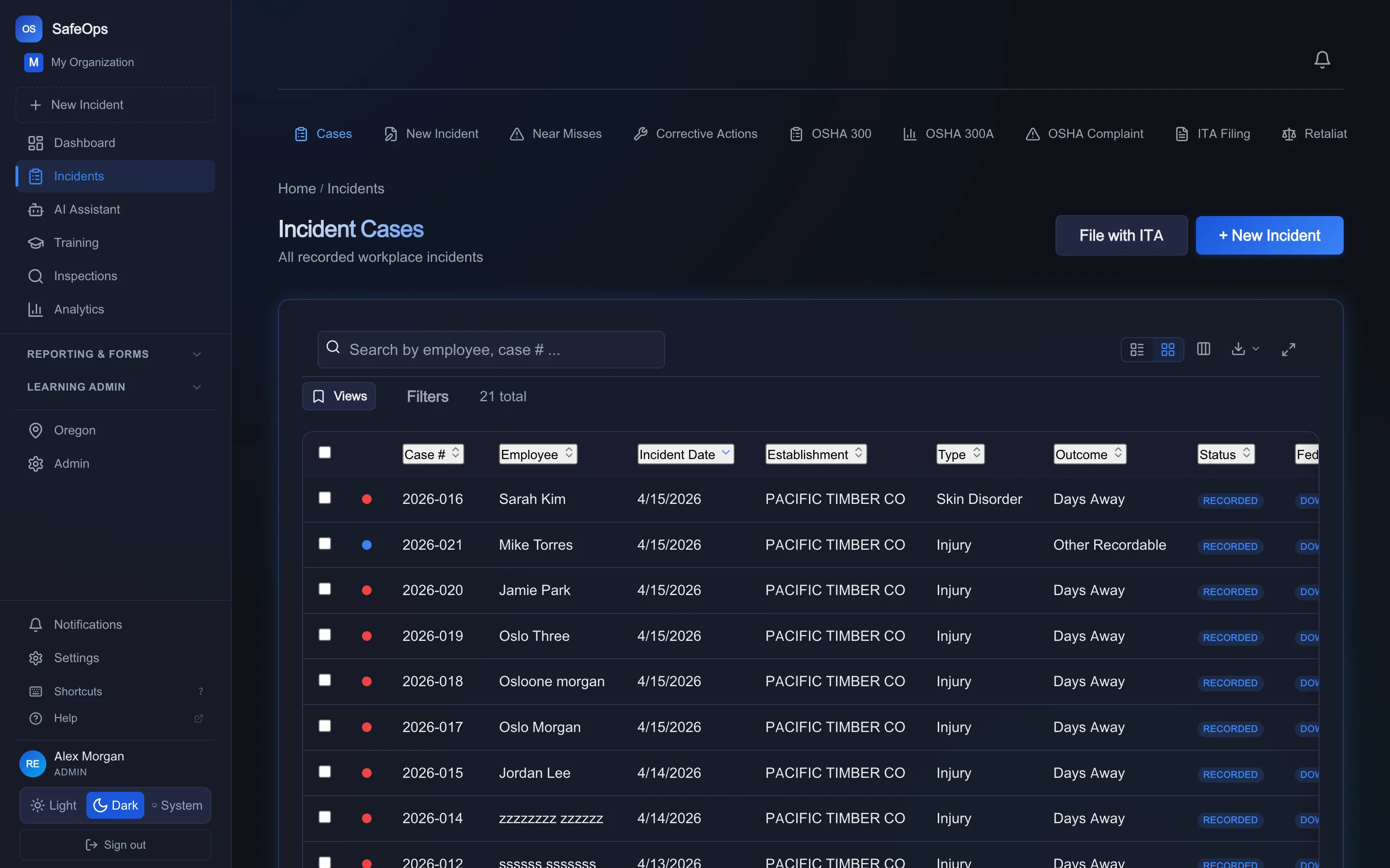Incidents module screenshot